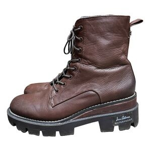 Sam Edelman Brown Leather Waterproof Chunky Lace Up Boot Moto Size 6.5 Combat